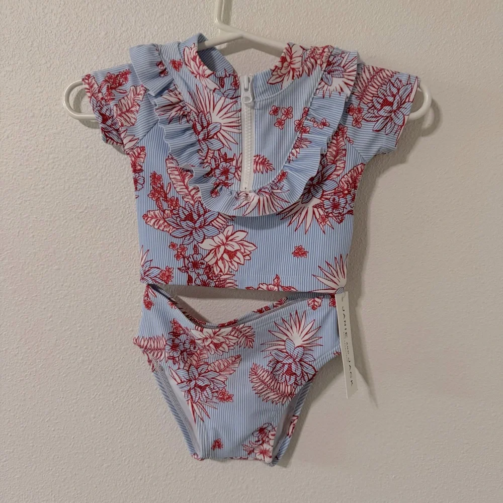 Janie & Jack Sky Blue Floral Stripe Floral Stripe Rash Guard Set Swim NWT 3-6mo